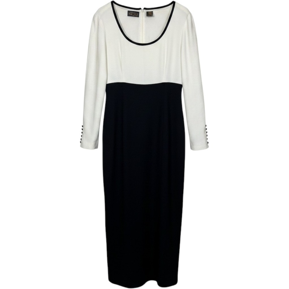 Liz Claiborne Night Vintage 90s Colorblock Maxi Dress White Black Formal Size 14